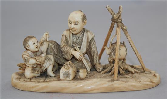 A Japanese ivory okimono, Meiji period, 7.6cm., slight losses
